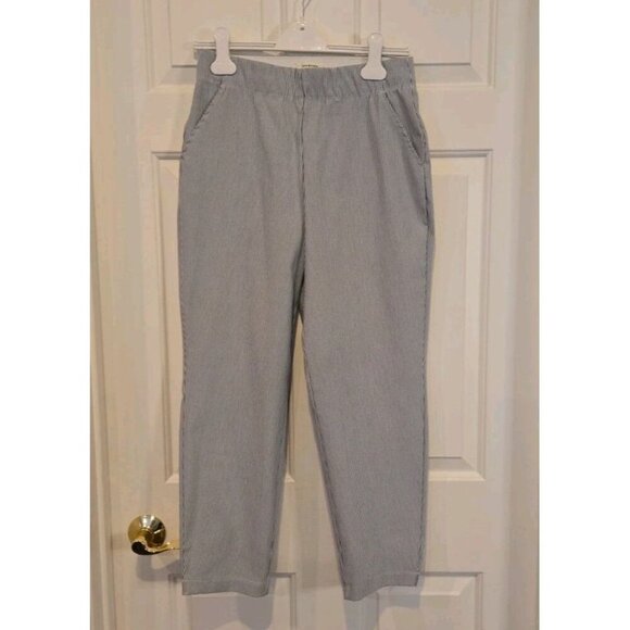 MAX STUDIO Striped Blue White Womens Medium Coastal Cropped Pants Elastic Waist - Picture 1 of 9